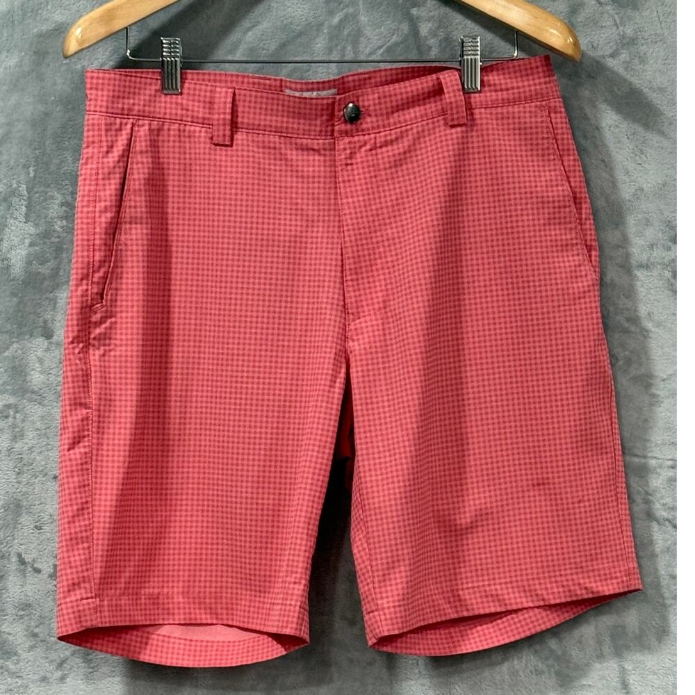 Peter Millar Golf Shorts Pink Gingham Performance Stretch Flat Front Men's Sz 33